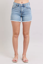 Judy Blue Full Size Tummy Control Raw Hem Denim Shorts Plus Size OutfitFlow